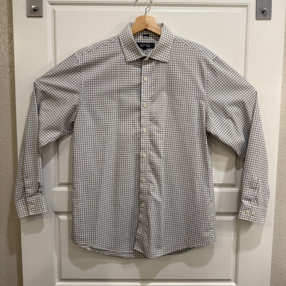 Kenneth Cole Reaction Men’s Slim Fit Checkered Dress Shirt 16 32/33